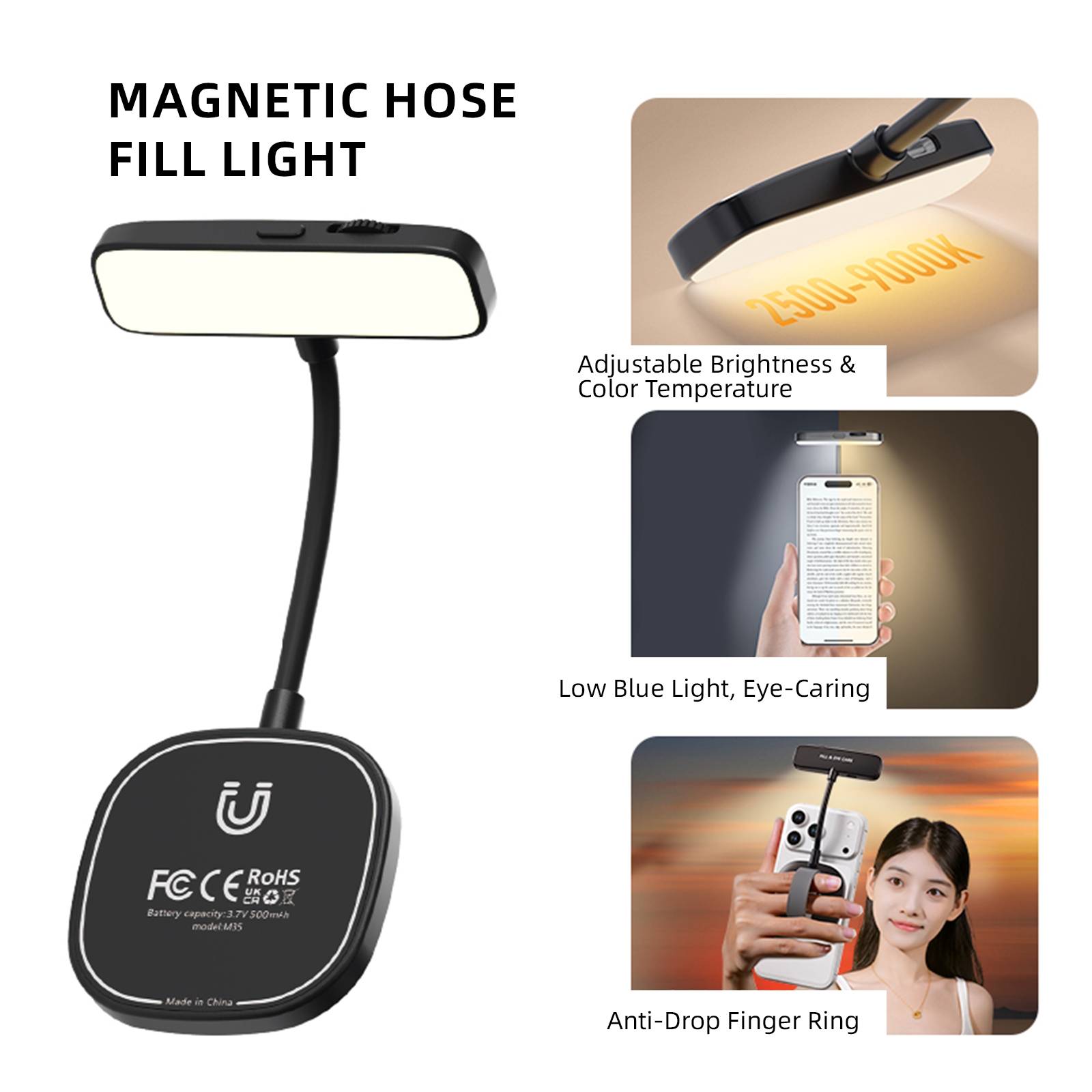 Book Light Flexible - M35 Flexible Phone Light 2700K-6500K Magnetic