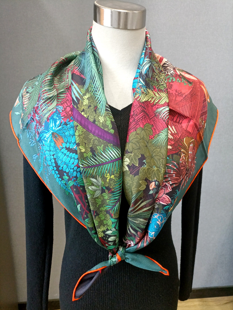 Silk Scarf 90CM Women Hand Rol - Travel Accessories Neck 评论和价格